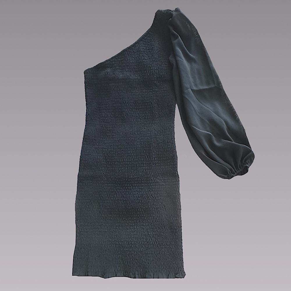 NWT‎ Black One Shoulder Smocked Bodycon Mini Dress Sz Small